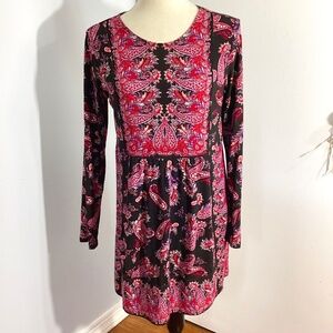 J.JILL WEAREVER COLLECTION XS PETITES MINI LONG SLEEVE DRESS FLORAL COLORBLOCK